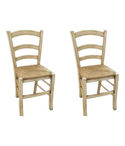 Set 2 sedie legno shabby avorio consumato seduta paglia 43x46x89 - Mobili 2G