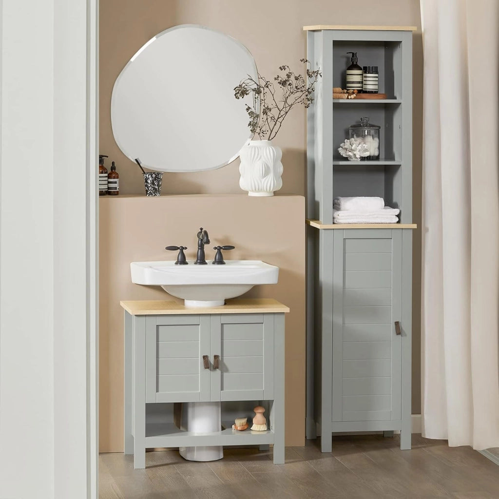 Mobiletto alto per bagno Mobile a colonna bagno salvaspazio con 3 scomparti a giorno e1 anta 39x30x169cm BZR68-HG