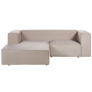 Divano angolare a 2 posti a destra in tessuto grigio talpa con braccioli imbottiti Stile minimalista