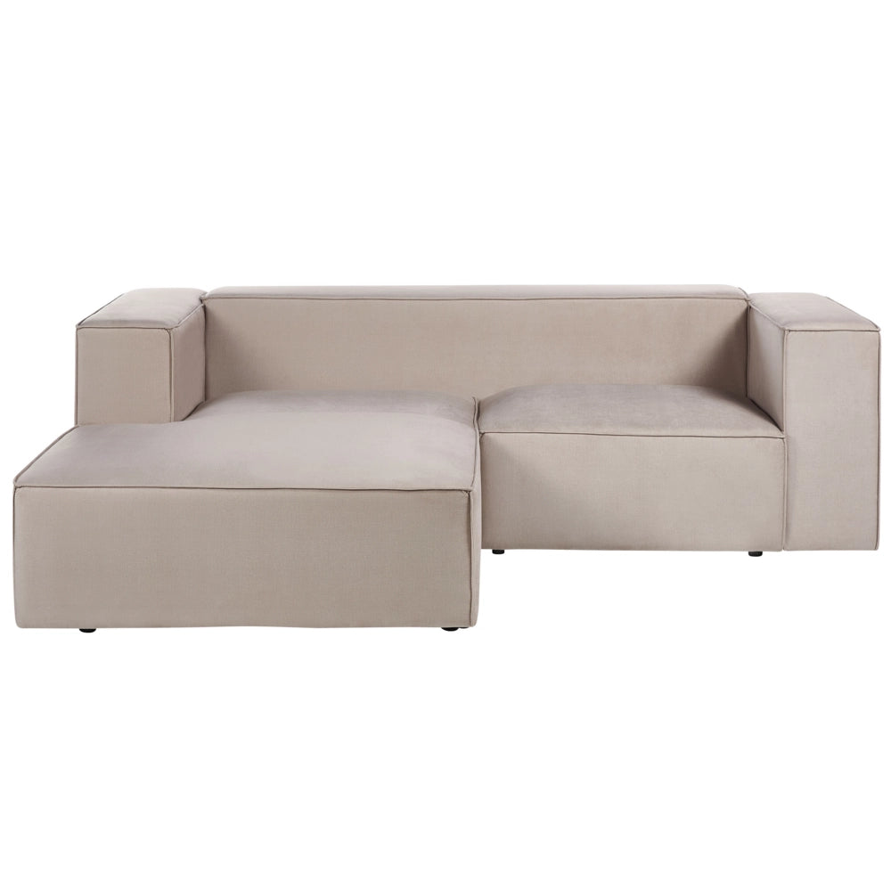 Divano angolare a 2 posti a destra in tessuto grigio talpa con braccioli imbottiti Stile minimalista