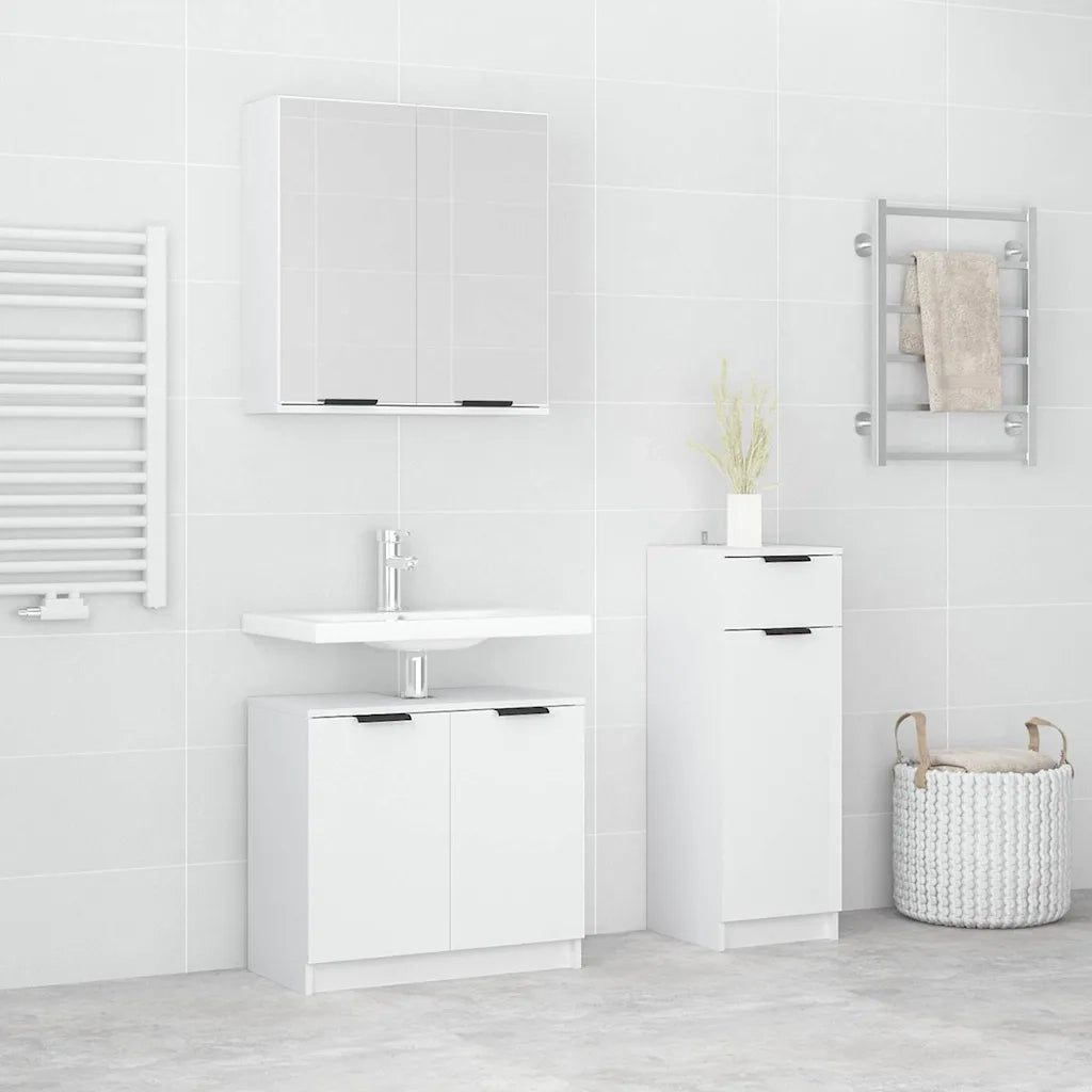 Set di Mobili da Bagno | Armadio da bagno 3 pz Bianco in Legno Multistrato