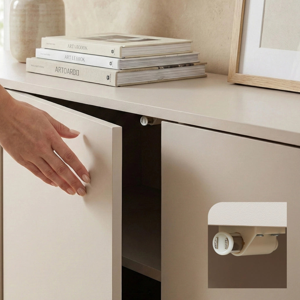 Armadietto Boxholm Credenza Bassa con 3 Ante Push-Open 120x30x55 cm Avena Oatmeal [en.casa]