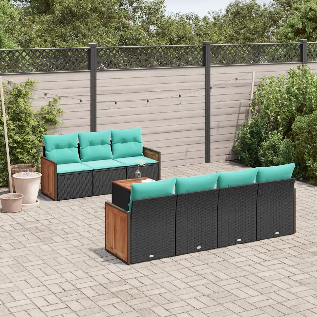 Set Divani da Giardino 8 pz con Cuscini Nero in Polyrattan 3227485
