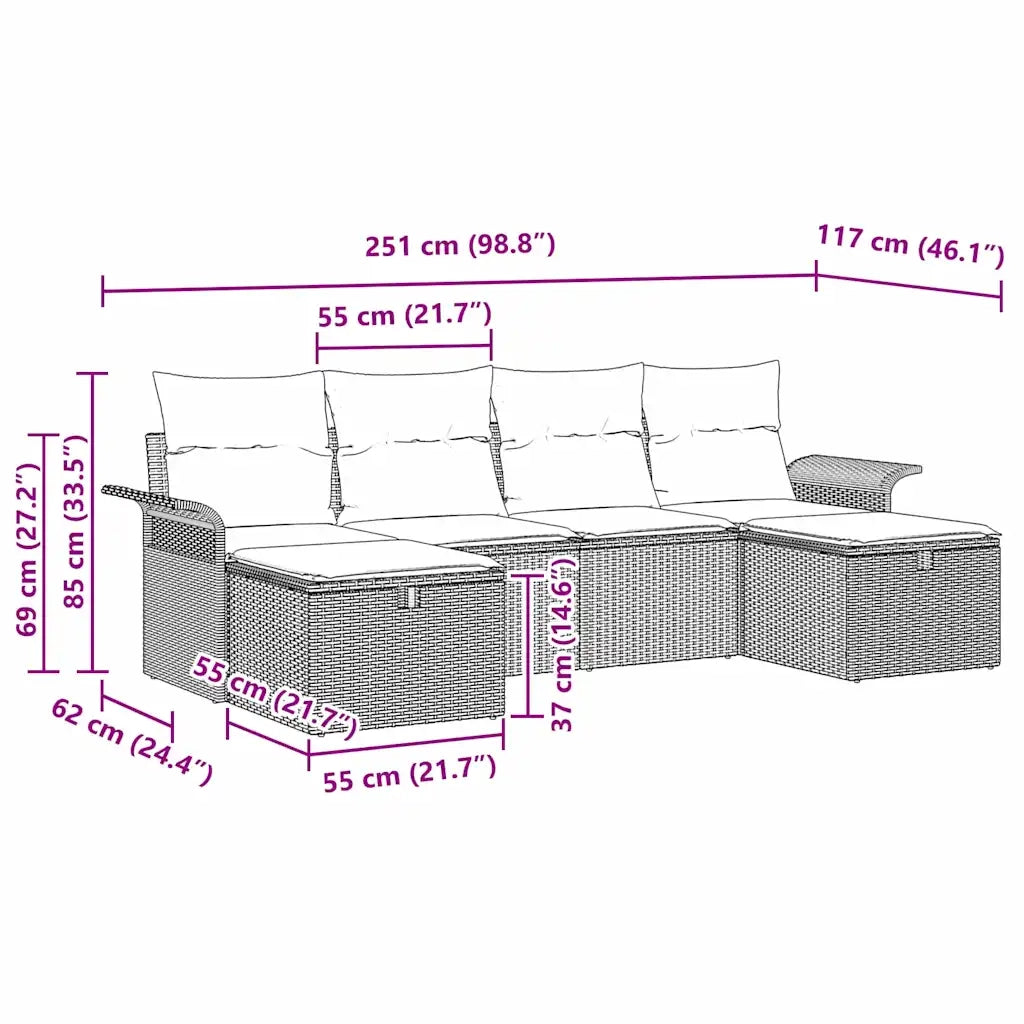 Set Divano da Giardino 6 pcs Grigio chiaro polyrattan 3358921