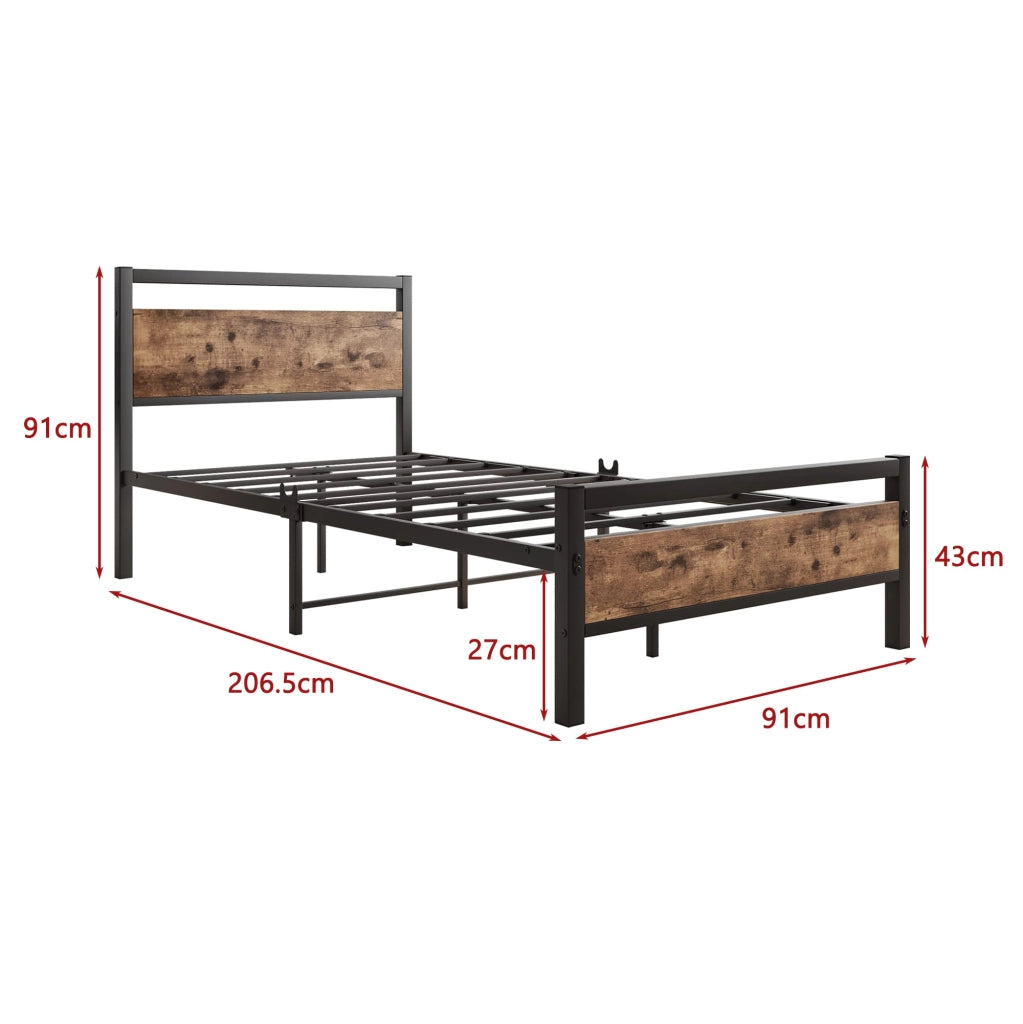 LETTO Singolo 90x200 cm in MDF e metallo con rete a doghe e vano sottoletto marrone