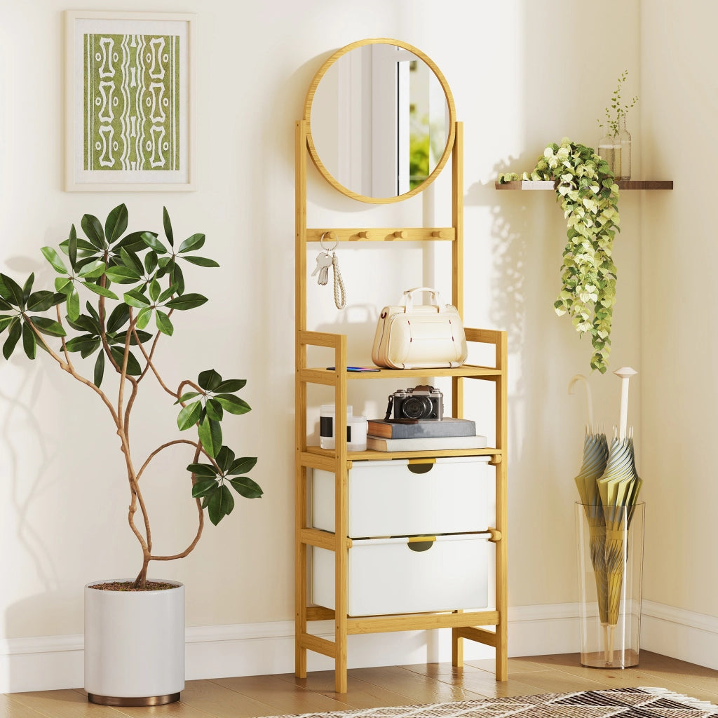Mobile Bagno con Specchio e Cassetti ¨C Zephmum ¨C Legno Bamb¨´ 48.5x30x170 cm