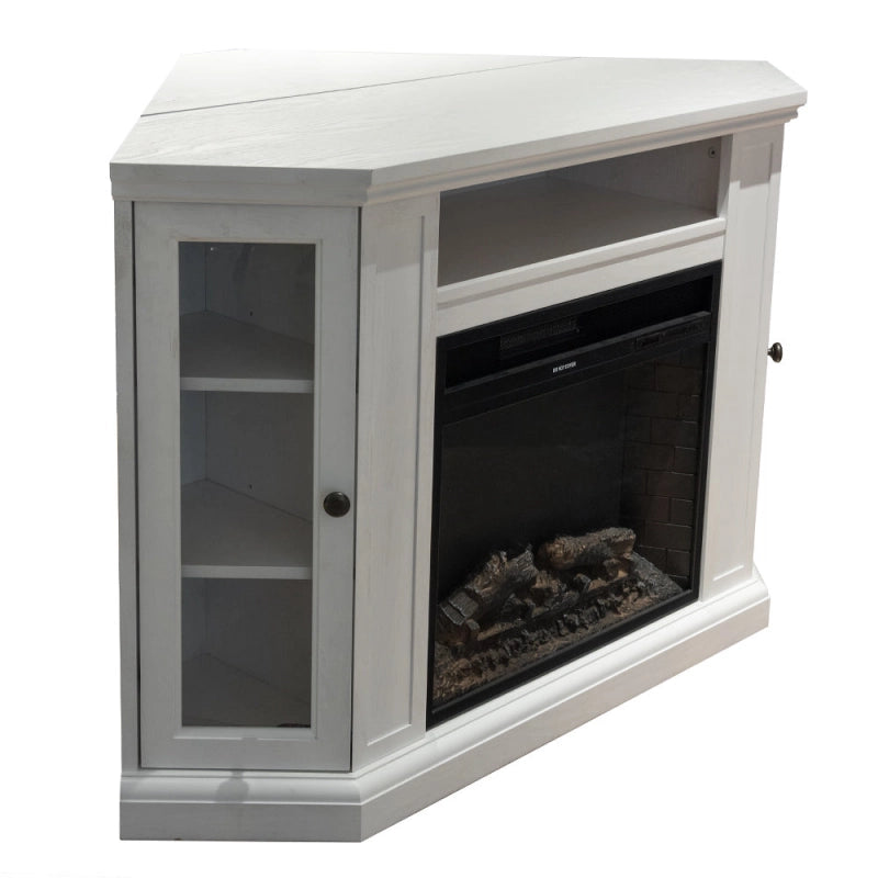 Camino elettrico caminetto da terra MADISON in legno Bianco L126 x P78 x H80,5