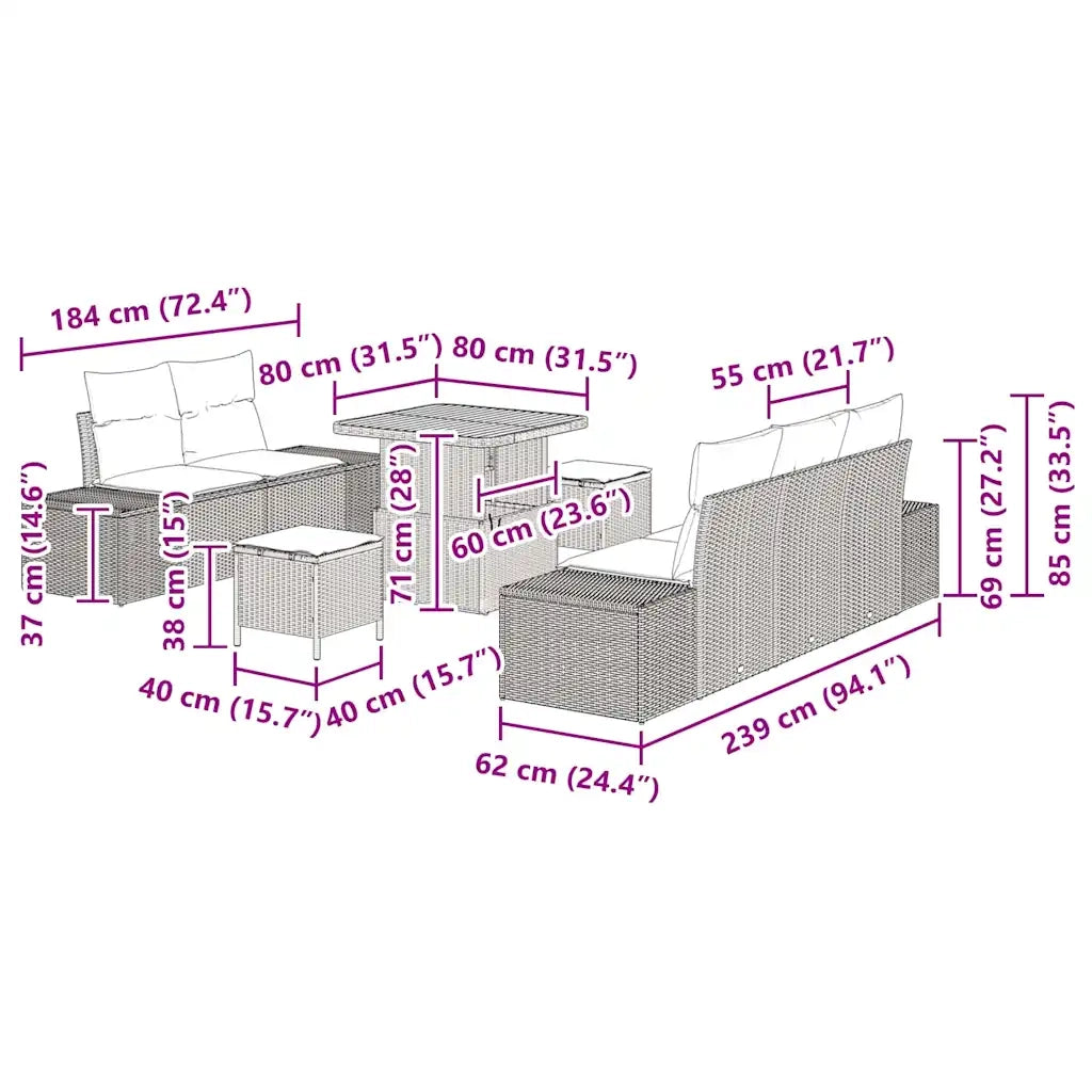 Set Divano da Giardino con cuscino 8 pcs Grigio polyrattan 3362728