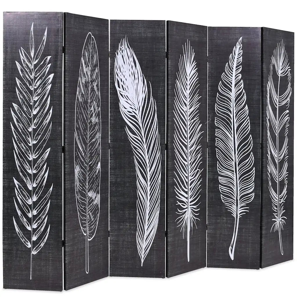 Divisorio Ambienti | Divider per stanze | Paravento Pieghevole 228x170 cm Stampa Piume Bianco e Nero