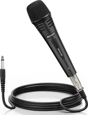Cavo XLR da 50m - Microfono Karaoke a Mano Dynamico - Metallico per Karaoke, Canto, Matrimoni, Podio - Compatibile con Macchina Karaoke, Altoparlante, Amplificatore, Mixer - Attività All'aperto