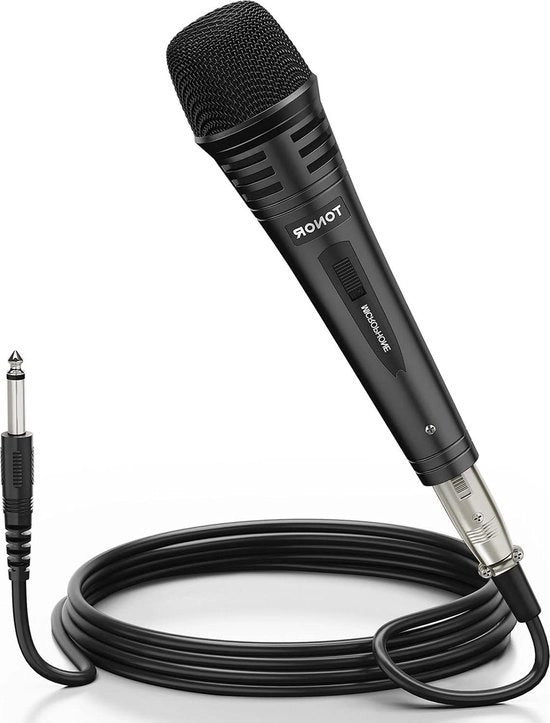 Cavo XLR da 50m - Microfono Karaoke a Mano Dynamico - Metallico per Karaoke, Canto, Matrimoni, Podio - Compatibile con Macchina Karaoke, Altoparlante, Amplificatore, Mixer - Attività All'aperto