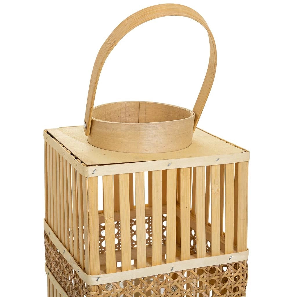 Lanterna portacandele in bambù marrone 18x18x32h