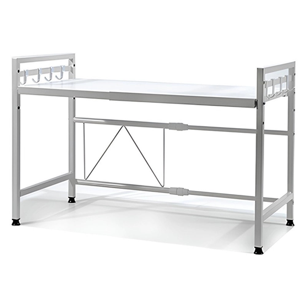 Trade Shop - Mensola Allungaile Da 40-65cm Salvaspazio Con 8 Ganci Per Appendere Utensili Arredo Casa -