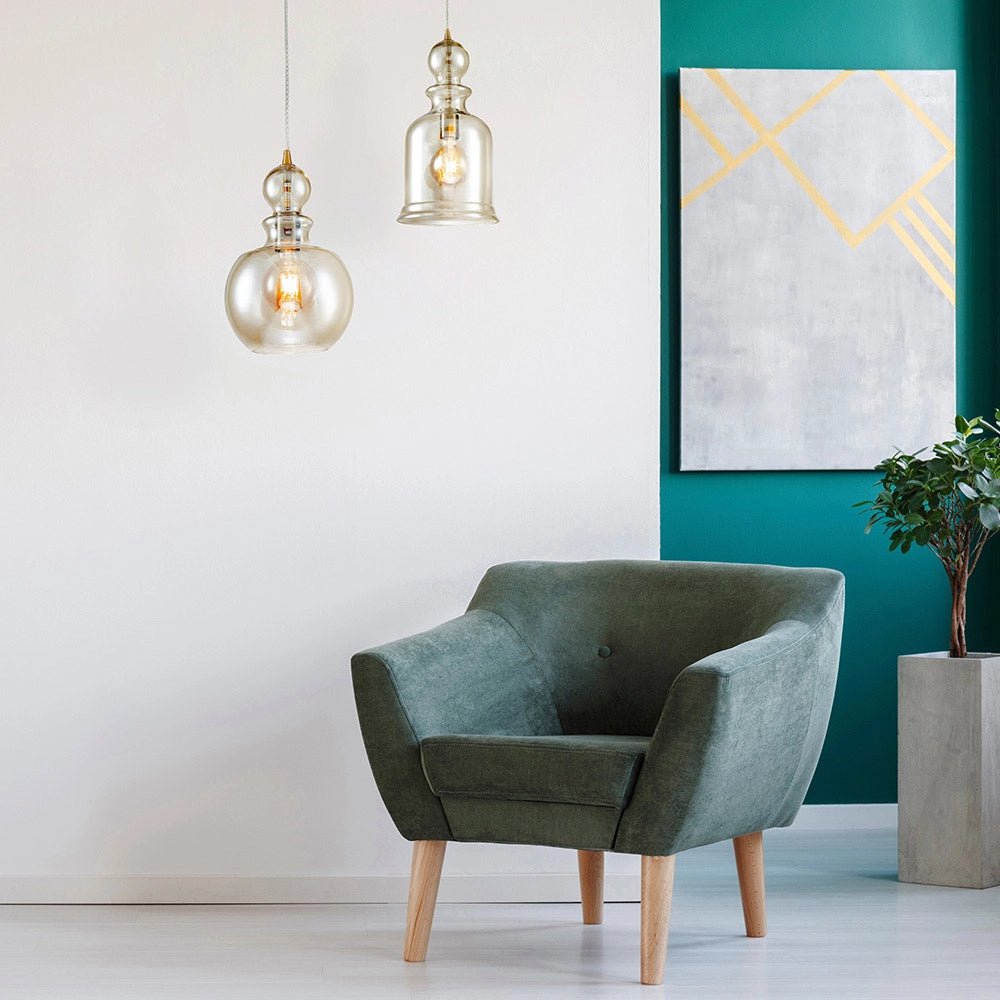 Maytoni Sospensione Vintage Tone 1 luce E27 bronzo metallo diffusore vetro ambra