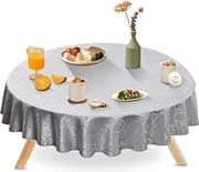 Tavolo con tovaglia in stile lino a trama jacquard impermeabile all'acqua per esterni grigio 140 cm