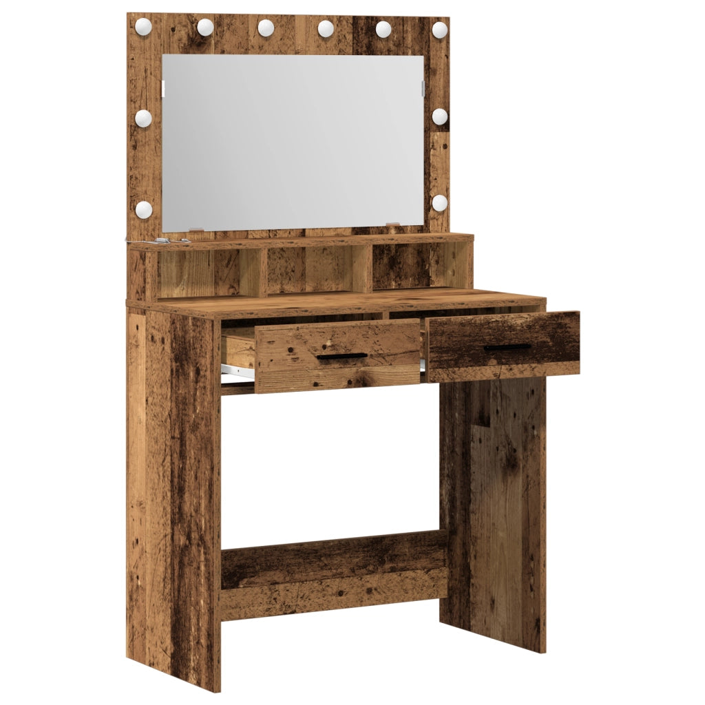 Toeletta  con luci LED in legno usato 79x41x135 cm