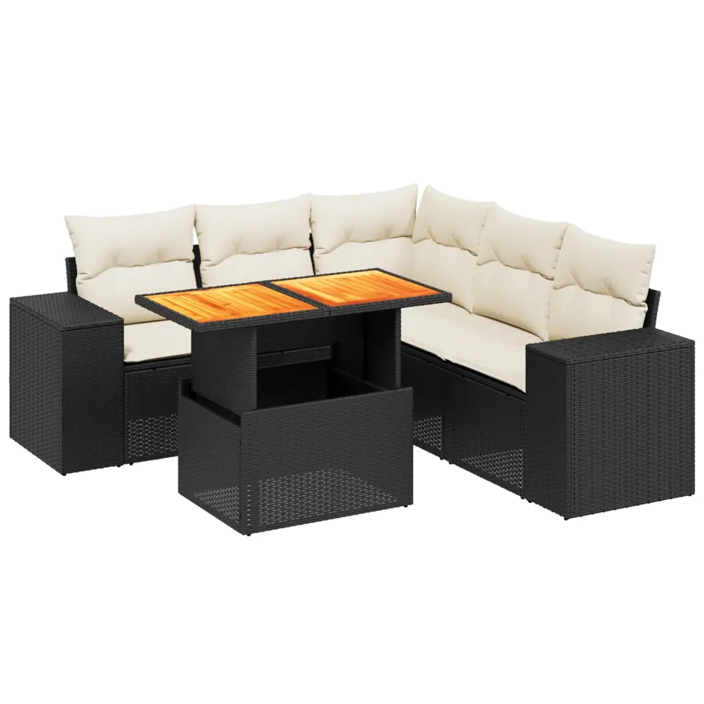 Set Divano da Giardino 6 pz con Cuscini Nero in Polyrattan 3272631
