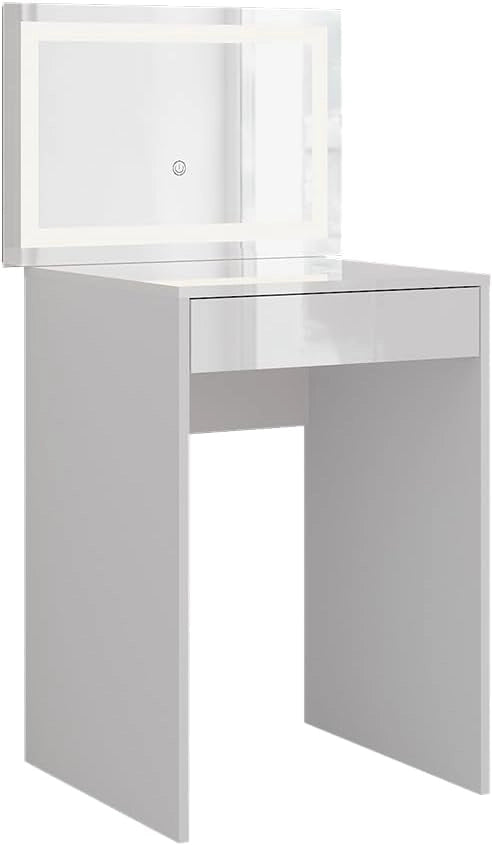 Tavolo da toeletta Sherry, Bianco/bianco lucido, 51.4 cm con specchio LED