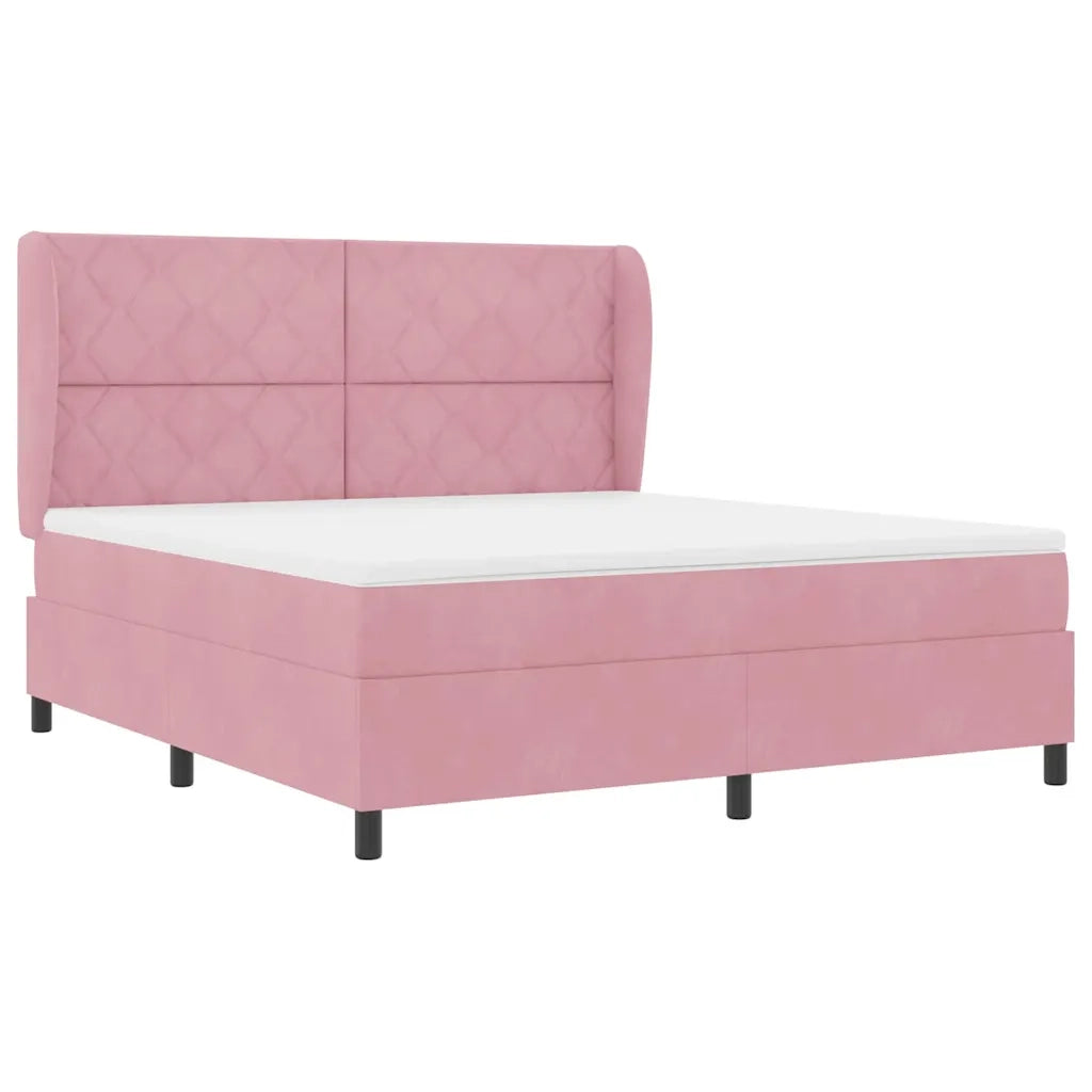 Letto a molle con materasso Rosa 200 x 180 cm Velluto 3340999