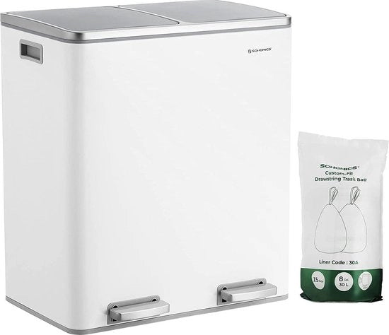 Cassetto di Rifiuti a Doppio Compartimento - 30 Litri - Separazione dei Rifiuti - Materiale Plastico - Cassetto Interno - Chiusura Soft - Eterno - Dimensioni 58,6 x 32 x 65 cm