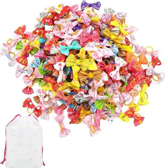 100 pezzi di accessori per gatti - elastici per capelli - sacchetto di stoccaggio - elastici per gatti - accessori per capelli di gatto - accessori per capelli di gatto con design cartoon.
