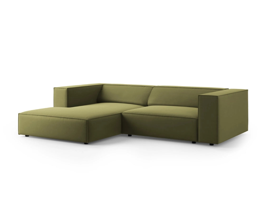 Cosmopolitan Design - Divano angolare sinistro "Arendal" 3 posti in velluto verde chiaro 