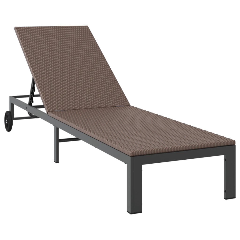 Lettini 2 pcs con Ruote e Tavolo Marrone in Polyrattan