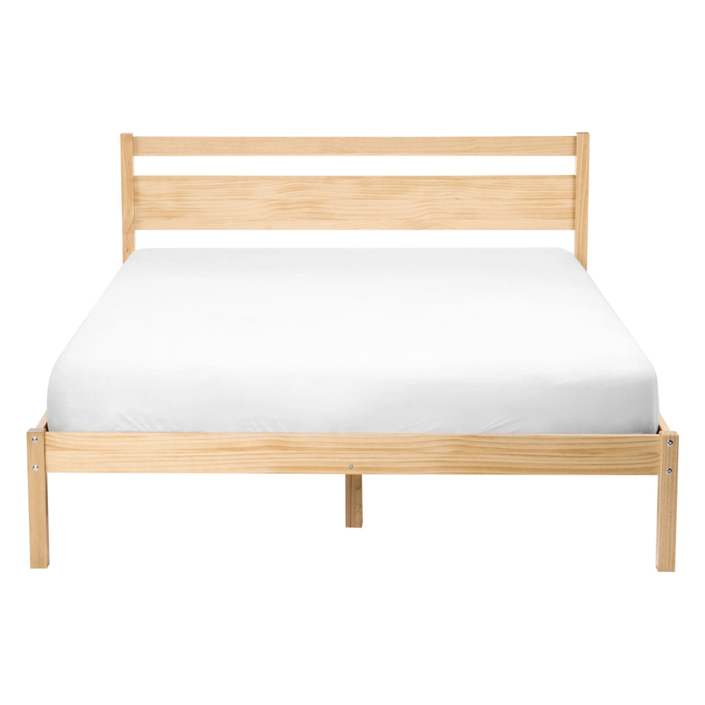 Letto matrimoniale in legno di Pino chiaro con Rete a Doghe 140 x 200 cm Testiera a doghe minimalista