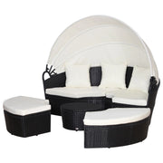 Easycomfort Set 4 Pzi Divano Circolare da Giardino, Mobili Componibili Rattan Nero, Tettuccio e Cuscini Beige 180x175x147cm