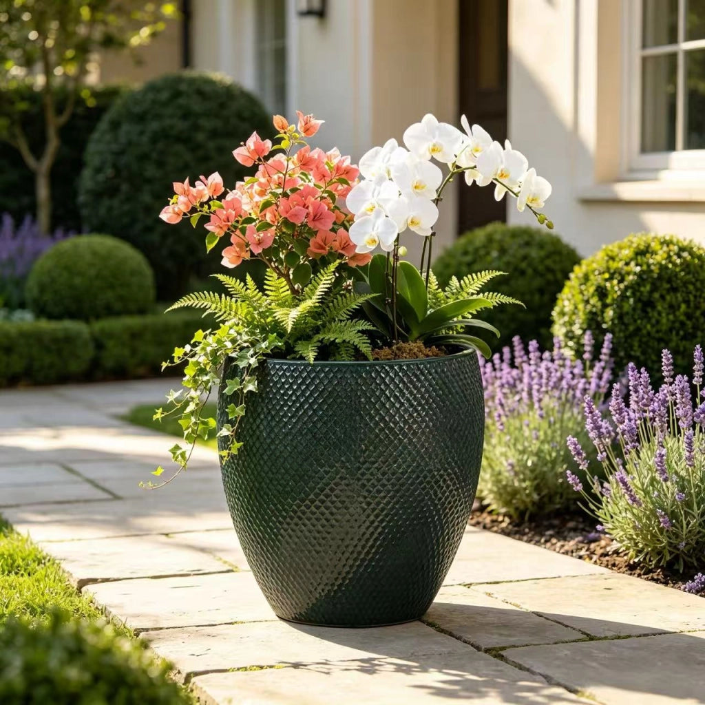 VASO in ceramica Ø46 cm H 53 cm verde scuro lucido con fori di drenaggio
