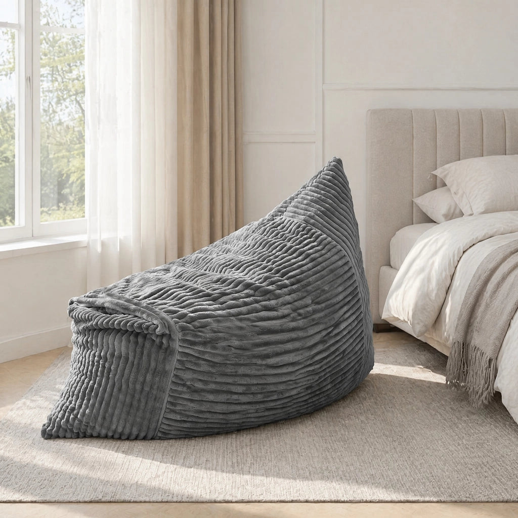 Poltrona pouf convertibile - 3 in 1 con funzione sedia; divano e letto - in corduroy - grigio chiaro