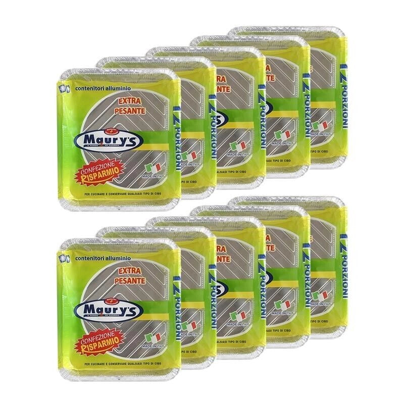 MAURY'S SET DA 10  CONTENITORI RETTANGOLARI IN ALLUMINIO DA 12 PORZIONI