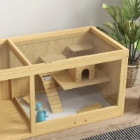 Gabbia per Piccoli Animali in Legno di Abete, con Ciotola e Bevitore, 100 x 50 x 50 cm, Naturale