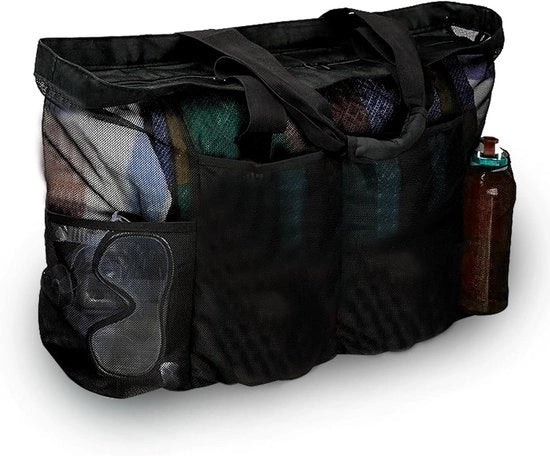 Tas a rete XXL per famiglie con chiusura a cerniera - Grande borsa da spiaggia - Opaca e leggera - Ideale per shopping, vacanze e uscite in spiaggia