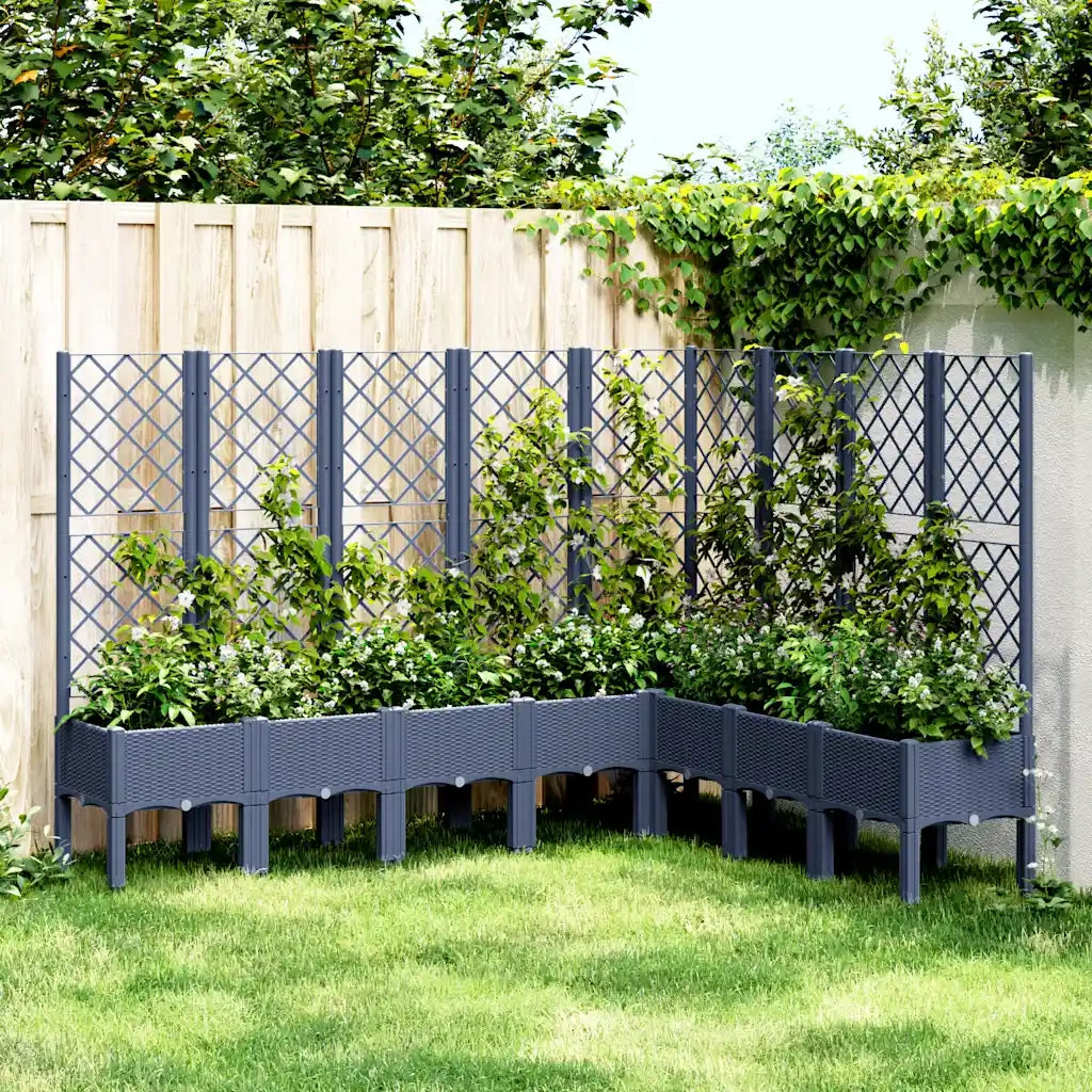 Fioriera | Cassetta per fiori | Vaso Giardino con Traliccio Grigio Blu 200x160x142 cm PP
