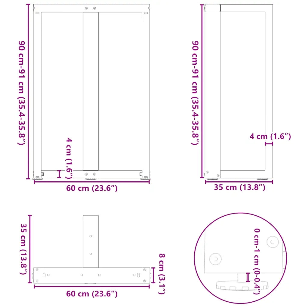 Gambe per tavolo da bar a forma di T 2 pz Antracite 60x35x(90-91) cm Acciaio