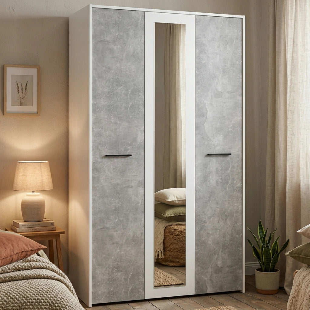 Armadio Camera da Letto Lavagno, Guardaroba 3 Ante Appendiabiti, 119x53 cm Bianco