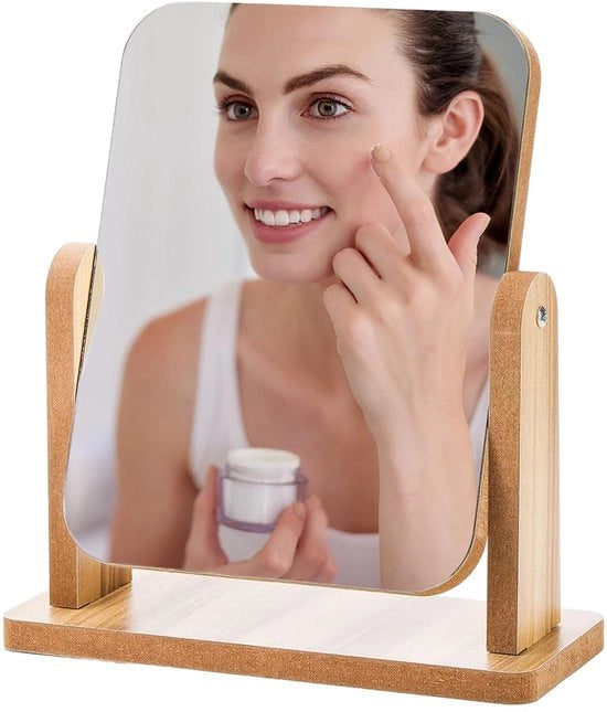 Specchio cosméticodegno 360 gradi - Spiegolo in legno da appendere - Vetro di alta qualità - 21 x 18 cm - Ideale per la preparazione del trucco - Riflessione nitida - Specchio da tavolo
