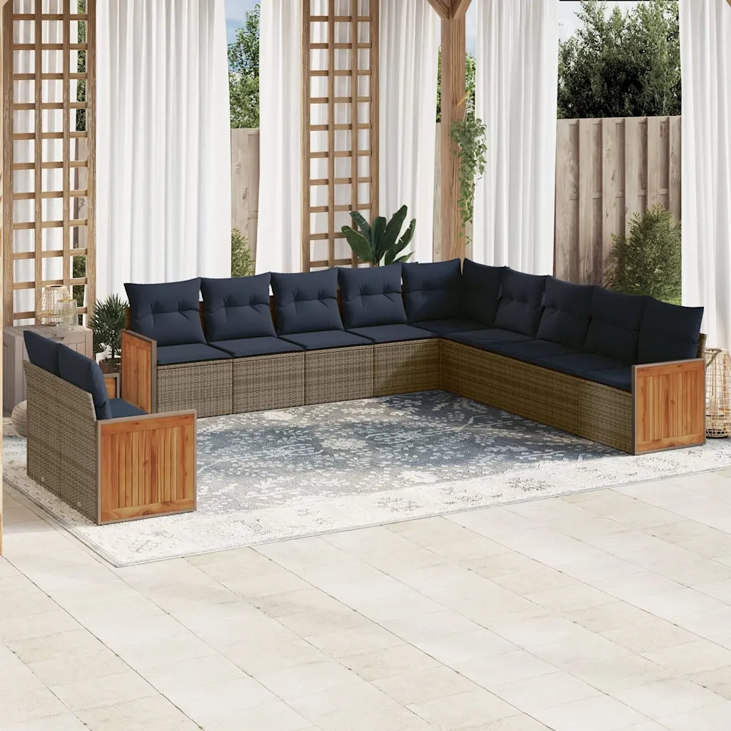 Set Divani da Giardino 11 pz con Cuscini Grigio in Polyrattan 3227811
