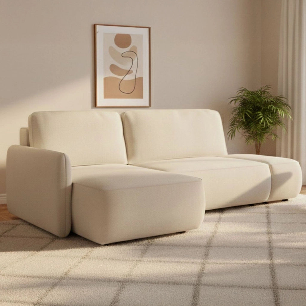 Rezzo, Divano Letto con Penisola Contenitore, 229x148 cm Bianco Crema