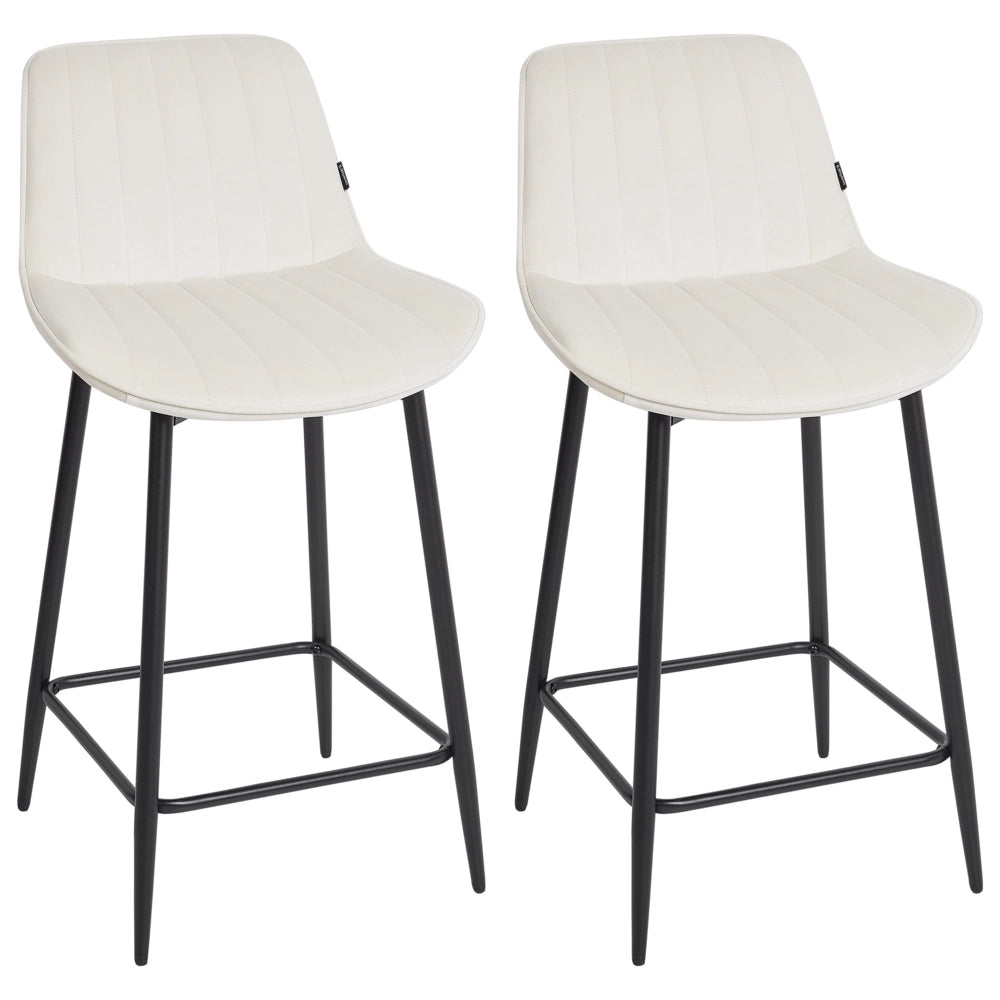 Set di 2 sedie da bar in velluto beige chiaro con gambe d'acciaio senza braccioli salotto soggiorno moderno
