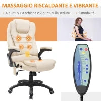 Poltrona Massaggiante da Ufficio ad Altezza Regolabile con 6 Punti Massaggianti, in PU, 62x68x111-121 cm, Beige
