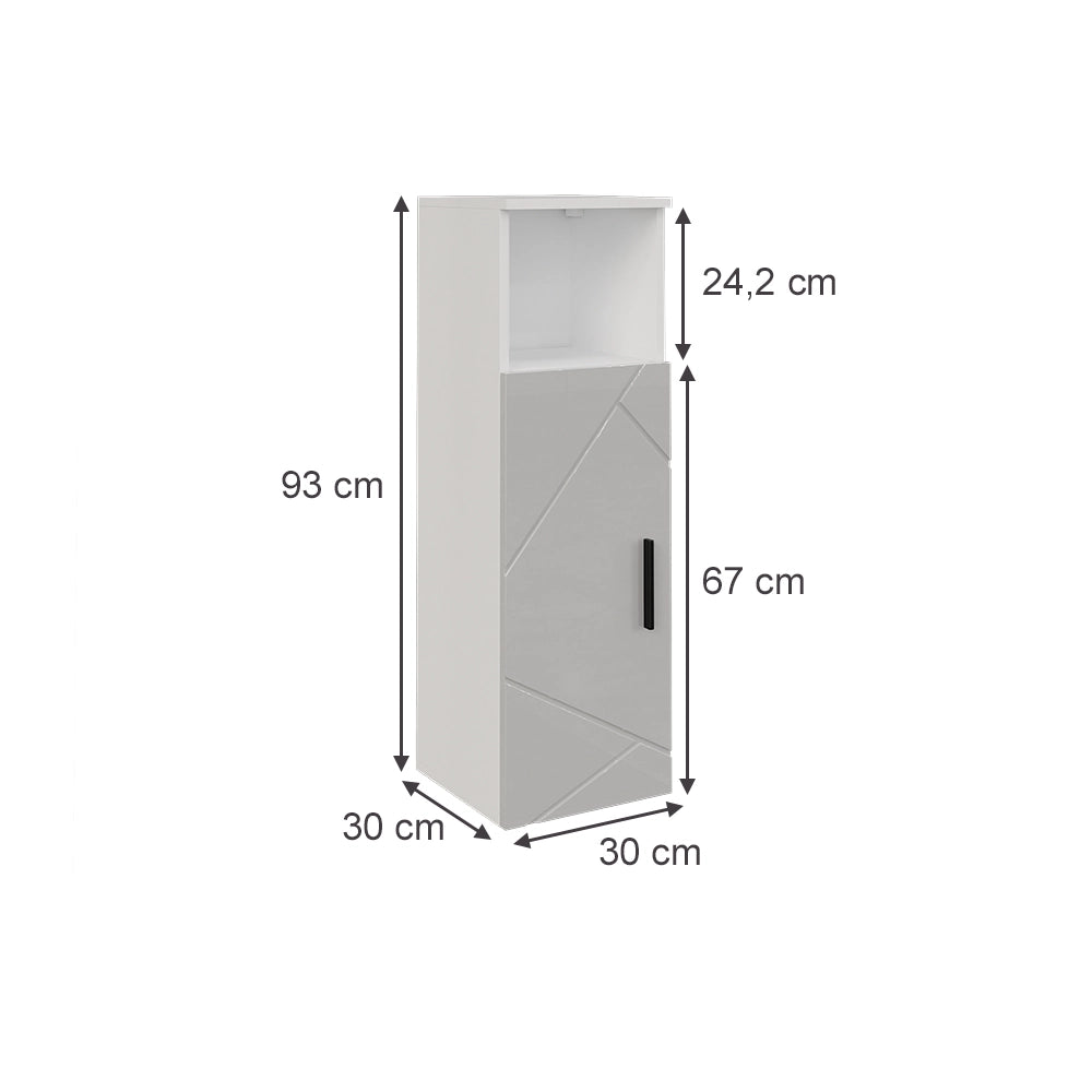 Vicco Mobiletto midi Bianco/bianco lucido 30 x 93 cm con porta