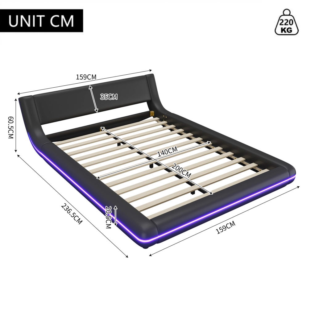 Letto basso 140 x 200 cm in PU e MDF con illuminazione LED regolabile; nero