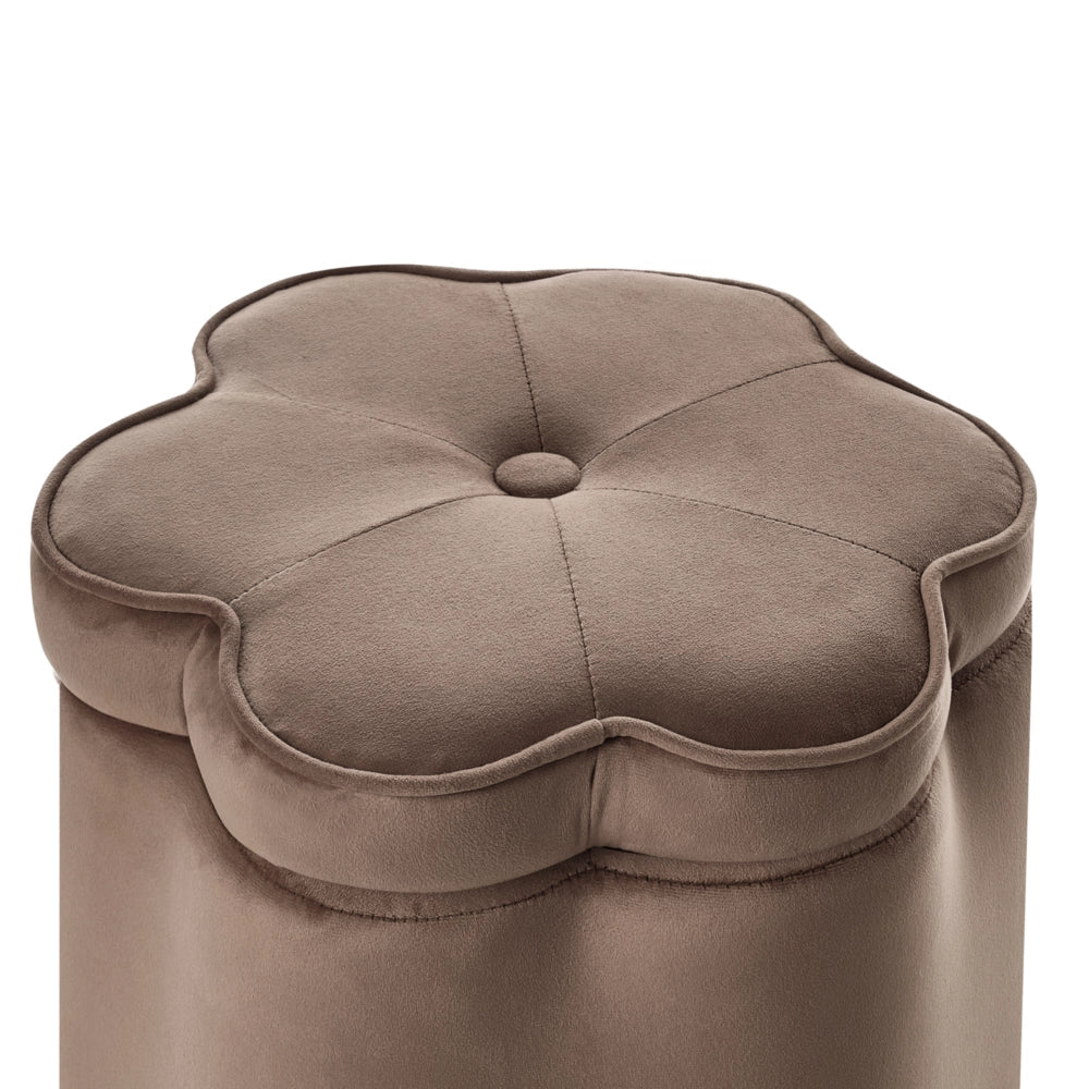 Pouf in velluto marrone scuro con vano portaoggetti motivo floreale per soggiorno e camera da letto stile scandinavo