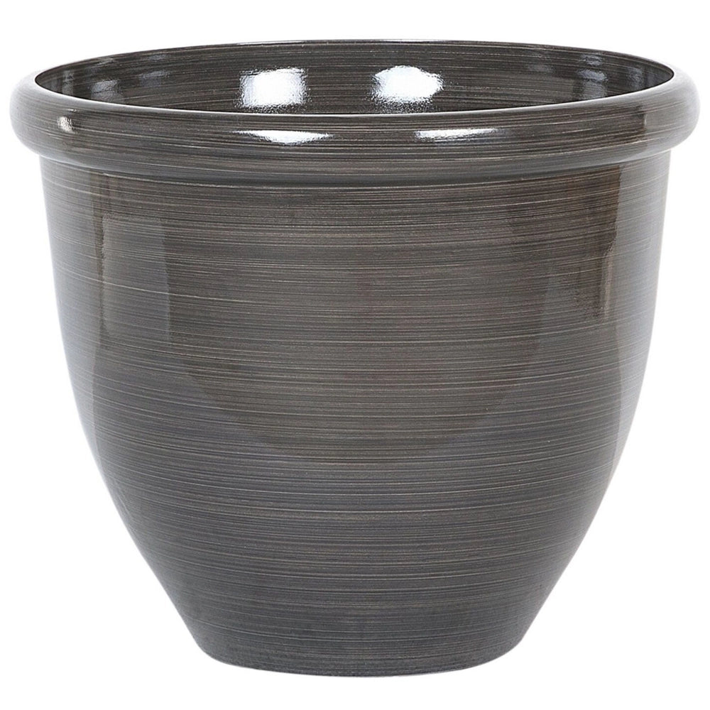 Vaso per piante fioriera in massello di pietra marrone misto poliresina lucida per esterni tonda ⌀ 49 cm per tutte le stagioni