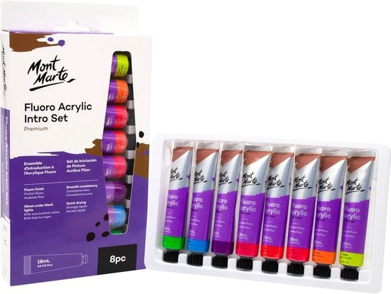 Set di vernice acrilica - Fluorescente Neon - Ideale per progetti creativi - 8 pezzi - 18 ml per tubo