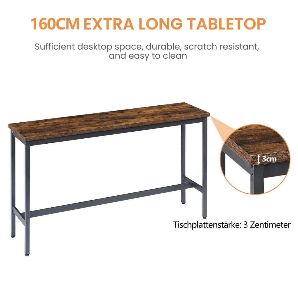 Set tavolo bar 160 cm con 3 sgabelli, marrone rustico e nero