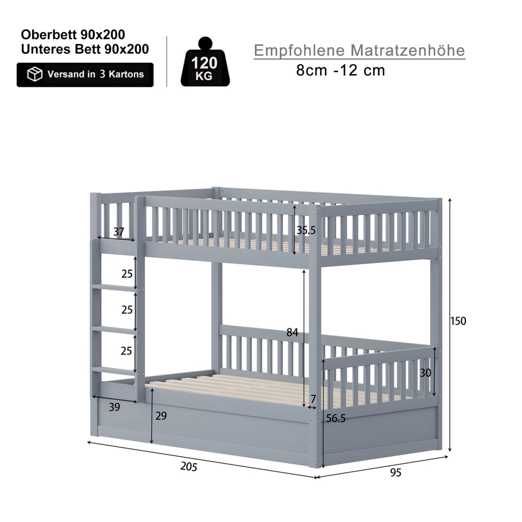 LETTO a castello con vano contenitore idraulico 90x200 cm in legno massello grigio