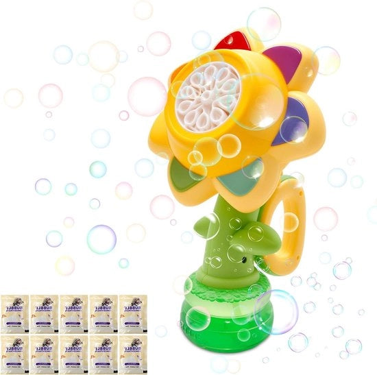 Spremiatore di schiuma per bambini in forma di fiore | Giocattolo estivo con 120 ml di liquido schiuma | Tre livelli di regolazione | Adatto per attività all'aperto
